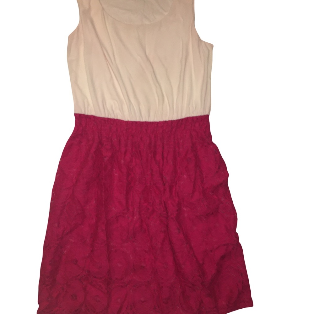 Cream and Hot Pink Sleeveless Two-Tone Dress Suit
